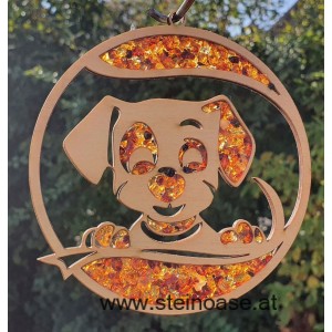 Fensterbild Suncatcher Bernstein - HUND Ø 11cm